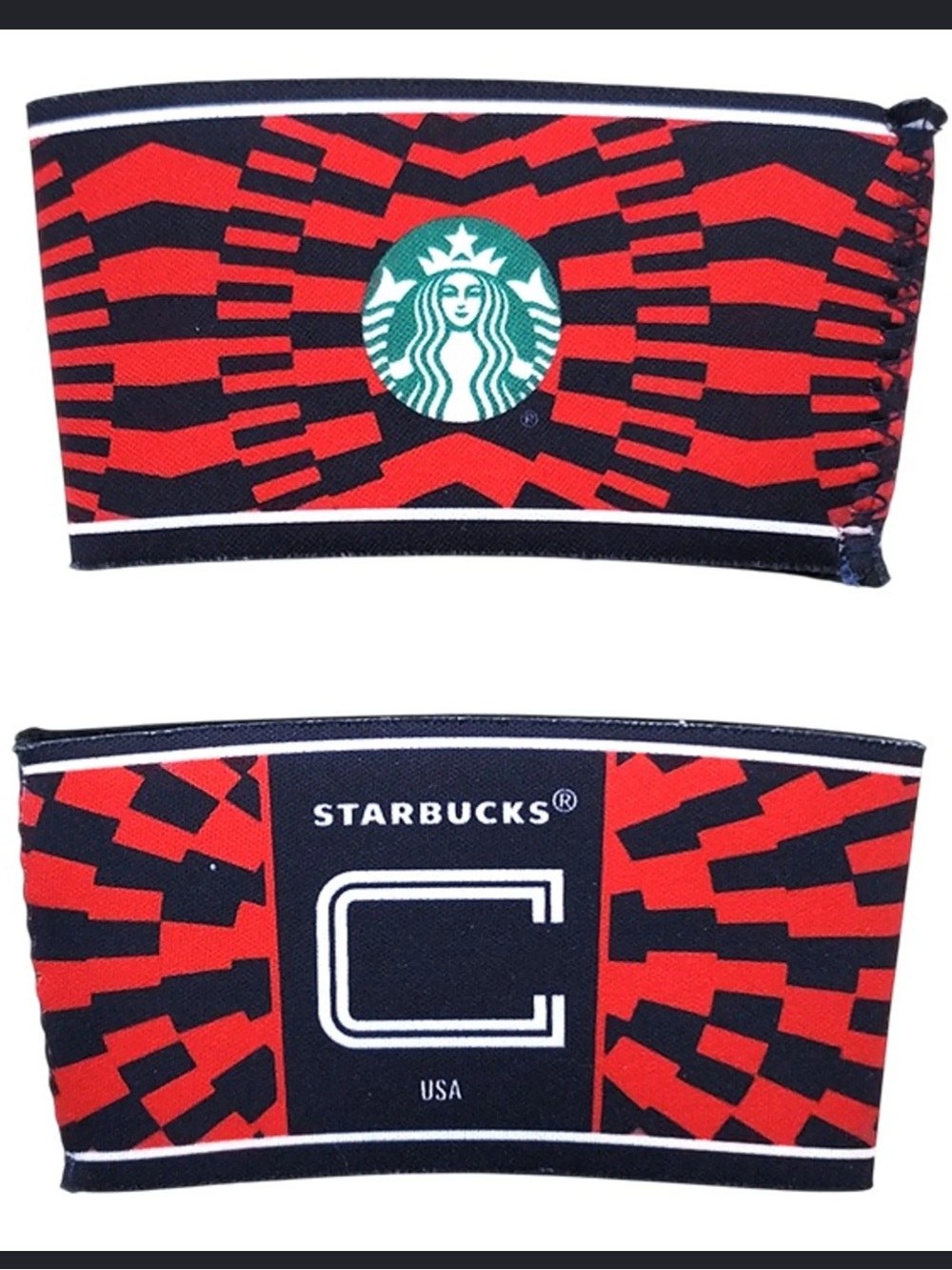 Starbucks Cup Sleeve USA RedStarbucks Cup Sleeve USA Red Black Geometric Pattern